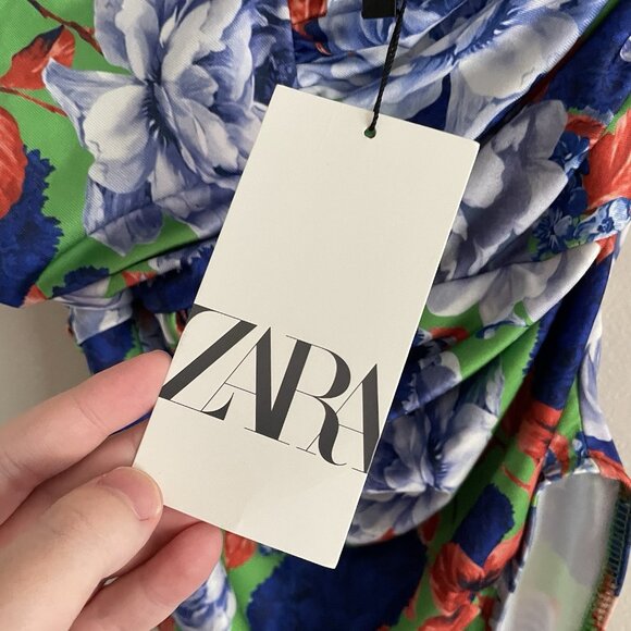 Zara Women S Green Floral Ruched Asymmetrical One Shoulder Bodysuit NWT - Picture 10 of 13